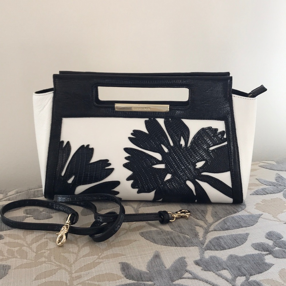 Brahmin Shoulder Bag Black & White Wish Flower
